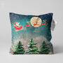 Christmas Cushion Cover With Santa And Fly Reindeers, thumbnail 1 of 7