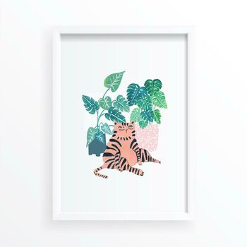 Pink Plant Cat Art Print, 3 of 6