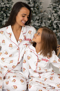 Personalised Matching Christmas Santa Print Pyjama For Mum And Child, 12 of 12