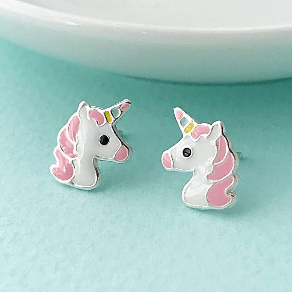 Sterling Silver Personalised Pink Unicorn Earrings By Sophie Jones ...