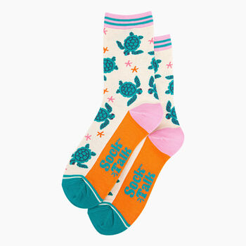 Women's Bamboo Socks Cream Sea Turtles And Starfish, 2 of 5