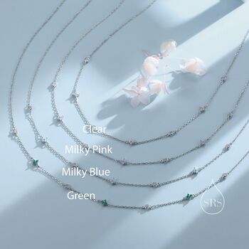 Sterling Silver Hydrangea Flower Motif Cz Necklace, 7 of 12