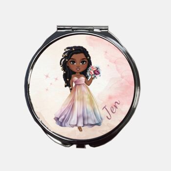 Personalised Compact Mirror With Cartoon Lady And Name, 5 of 7