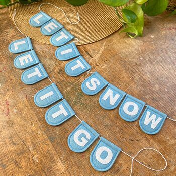 Ice Blue Christmas Bunting W/ Snow White Glitter Words, 3 of 4