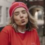 Embroidered Cherry Striped Beanie Hat, thumbnail 2 of 5