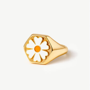 Women's Daisy Flower Signet Ring In 18k Gold, 2 of 3