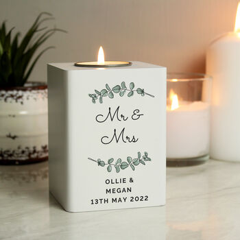 Personalised Botanical White Wooden Tea Light Holder, 4 of 4