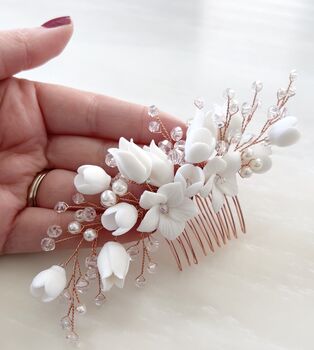 Rose Gold Floral Hair Comb, 4 of 6