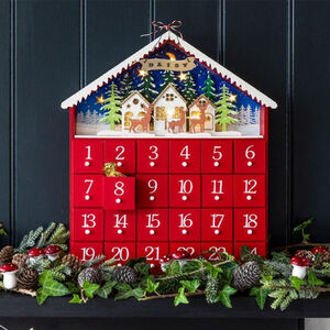 Red House Wooden Advent Calendar With LED Lights By Posh Totty Designs ...