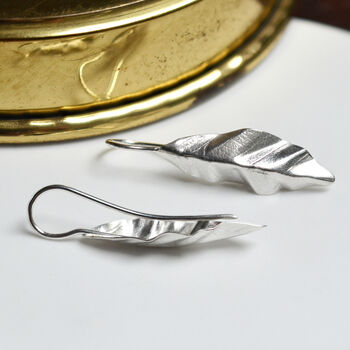 Handmade Textured Sterling Silver Leaf Earrings, 6 of 9