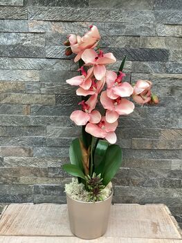 Large Peach Artificial Silk Orchid, 6 of 7
