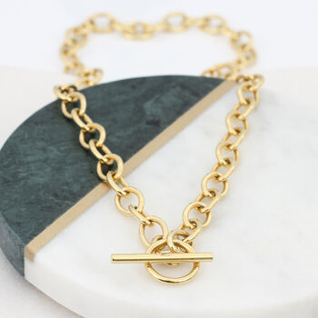 18ct Gold Plated Heavy Link Chain T Bar Necklace, 2 of 3