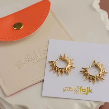 18k Gold Plated Hammered Sun Hoop Earrings, 6 of 7
