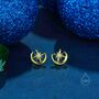 Delicate Moon And Star Stud Earrings In Sterling Silver, thumbnail 5 of 11