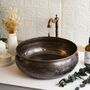 Hand Engraved Dark Copper Vessel Sink For Kitchen And Bathroom, 400 Mm Diameter, thumbnail 1 of 6