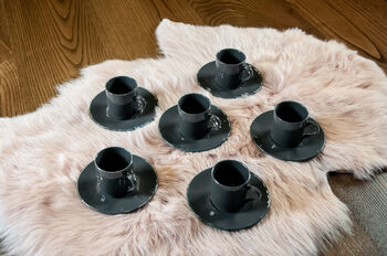 Set Of Six Porcelain Espresso Cup And Saucer Anthracite, 5 of 7