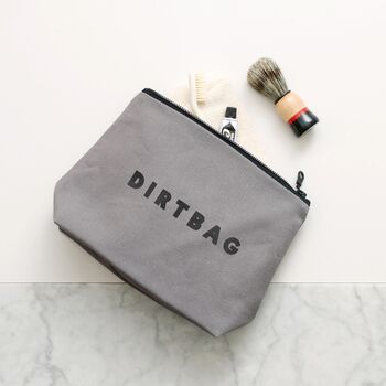 'Dirtbag' Slogan Grey Canvas Wash Bag, 2 of 7