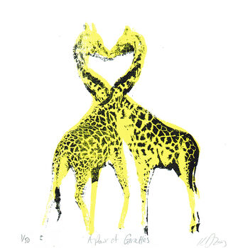 A Pair Of Giraffes Screen Print Love Valentines, 2 of 2