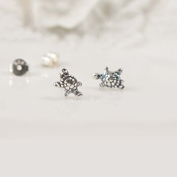 Sterling Silver Turtle Earrings 'You're Turtley My Favourite Person' Gift For A Friend, 3 of 6
