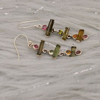 Pink Green Tourmaline Silver Earrings, 4 of 5