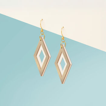 Pearlescent Taupe And Cream Diamond Shaped Layered Earrings • Gold Plated Sterling Silver Hooks, 5 of 8