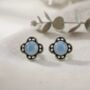 Handmade Oxidised Silver Clover Stud Earrings With Blue Chalcedony, thumbnail 1 of 3