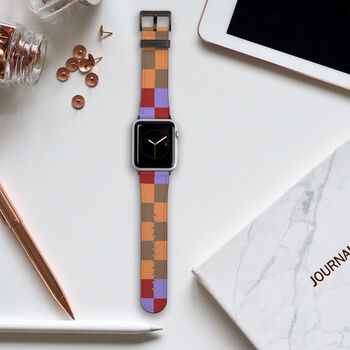 Multi Colour Check Vegan Leather Apple Watch Band, 5 of 7