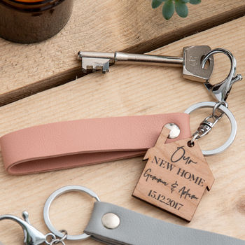 Personalised New Home Cherry Wood Keyring, 5 of 9