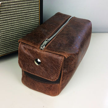 Personalised Brown Leather Wash Bag, 2 of 5