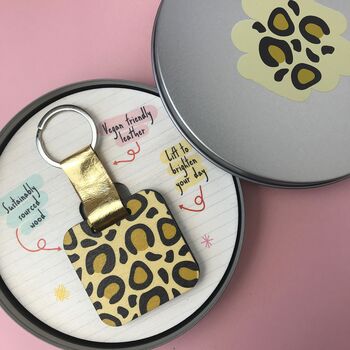 Personalised Leopard Print Wooden Keyring, 6 of 6