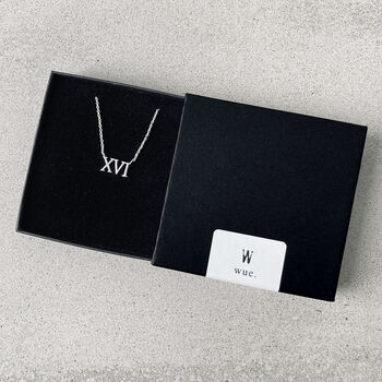 16th Birthday Gift. Silver Roman Numerals Necklace, 5 of 6