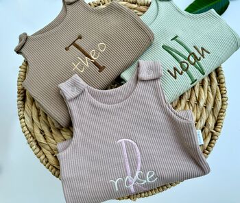Bundle Personalised Baby Gifts Dungarees And Zip Romper Gift Set, 4 of 8