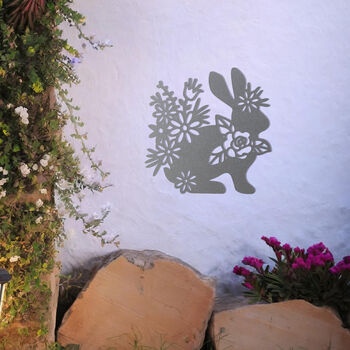 Floral Bunny Metal Wall Art For Garden Decor And Rabbit Lovers, 7 of 10