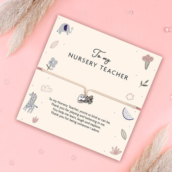 Nursery Teacher Thank You Bracelet – Heart And Flower Charm Gift For Teacher, 3 of 10
