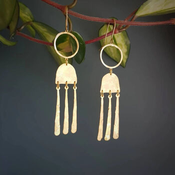 'Tempest Nimbus' Ethical Hand Beaten Brass Earrings, 5 of 5