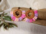 Ibiza Pink Raffia And Rattan Earrings 14 K Gold Plated, thumbnail 3 of 7