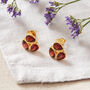 Garnet Triple Teardrop Gold Plated Silver Stud Earrings, thumbnail 4 of 12