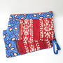 Fair Trade Wristlet Clutch Bag With Strap, Handmade Blue Red Phone Purse Wallet, thumbnail 1 of 10