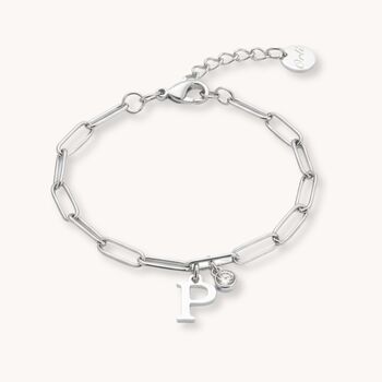 Silver Initial And Birthstone Paperclip Chain Bracelet, 2 of 7