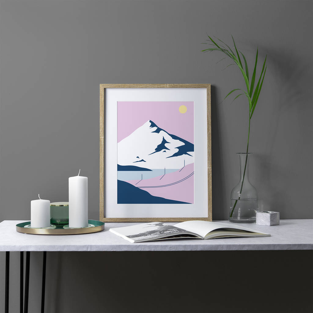 Pink Mountains 02 Fine Art Winter Skiing Print, 1 of 4