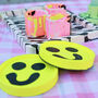 Smiley Face Coasters/ Trays Neon Yellow Set Of Two, thumbnail 4 of 11