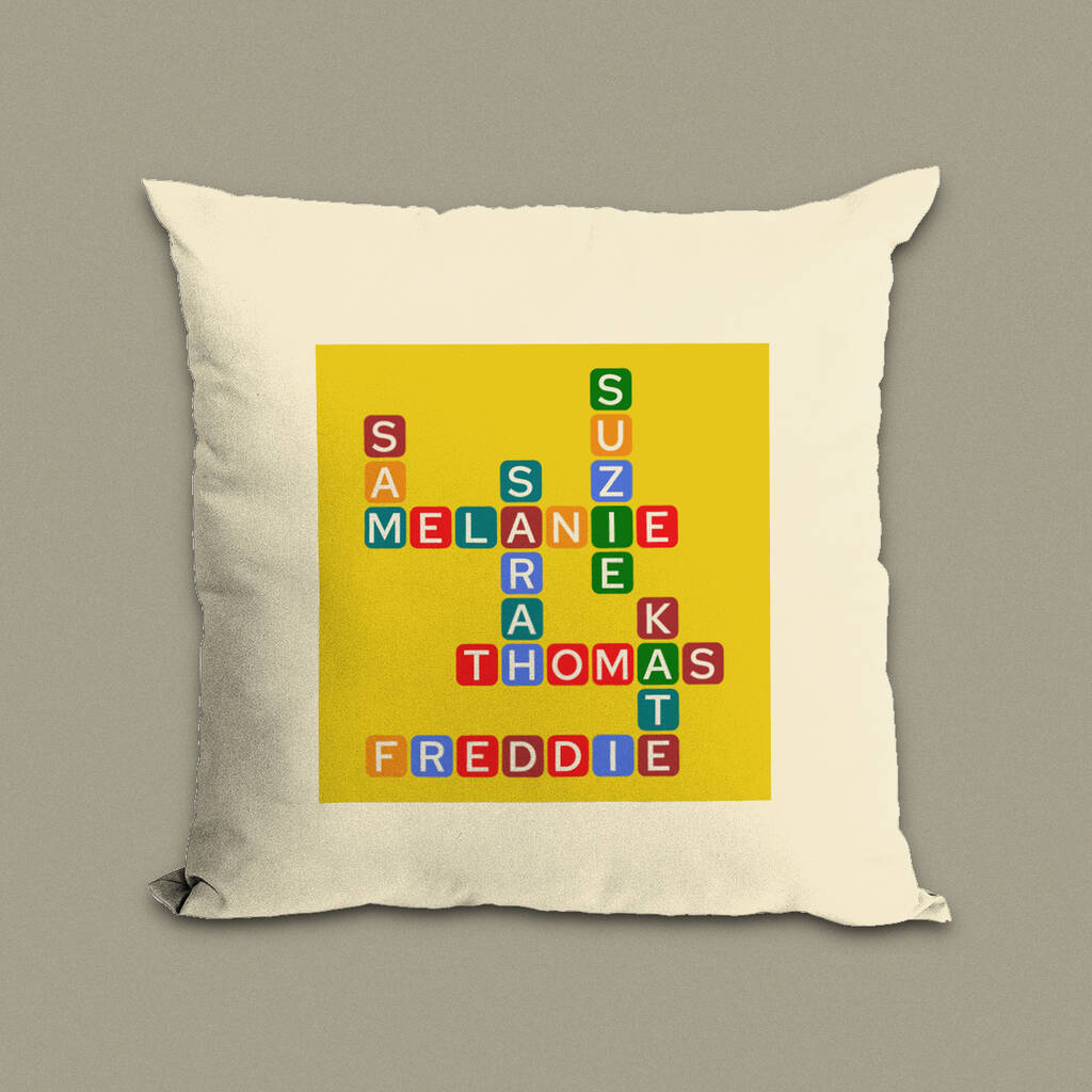 Personalised Family Names Cushion Crossword Gift By elevencorners
