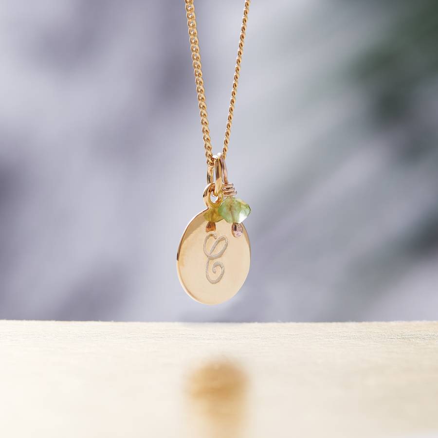 Gold Initial Charm Necklace With Birthstone By Claudette Worters