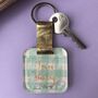 Personalised Teal Gingham Print Glitter Keyring, thumbnail 2 of 7