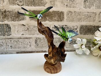 Handcrafted Emperor Dragonfly Wooden Sculpture Ornament, 4 of 10