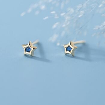 Starlite Blue Gold Plated Mini Star Stud Earrings, 3 of 5