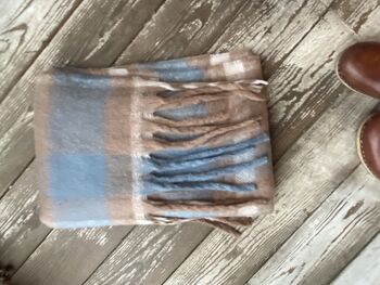 Colour Block Fringed Scarf In Grey Checked, 3 of 4