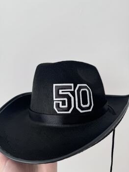 Personalised Black Cowboy Hat With Initials Or Numbers, 3 of 4