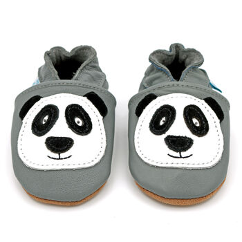 Dotty Fish Grey Panda Soft Leather Baby Shoes With Barefoot Soles, 6 of 8