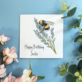 Personalised Bumble Bee On Lavender Birthday Card, 5 of 5